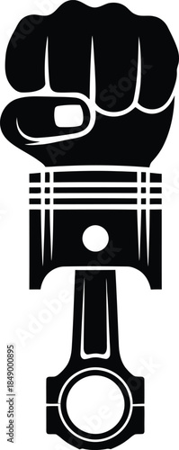 Clenched fist on engine piston symbol