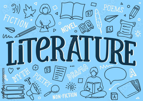 Literature. Hand drawn doodles and hand drawn lettering.