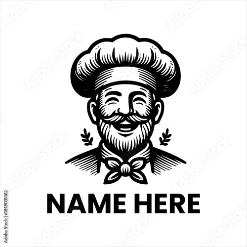 Smiling Chef Logo Vector Illustration, Vintage Culinary Mascot Design, Professional Emblem for Restaurant and Food Service Business Branding Identity