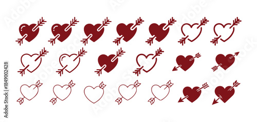  heart icon set. Heart with arrow vector symbol. love and romantic symbols. arrow decoration set with heart. vector illustration eps 10