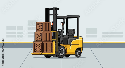 Forklift transporting wooden crates in warehouse