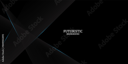 3D black techno abstract background overlap layer on dark space with blue light lines effect decoration. Graphic design element with polygonal cutout style concept for flyer, card, or brochure cover