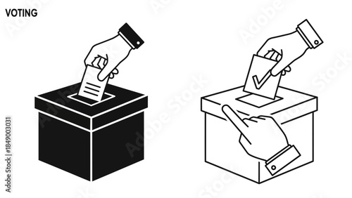 Hands casting votes into ballot boxes for democratic election