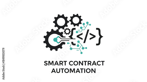 Smart contract automation concept with gears and coding symbols