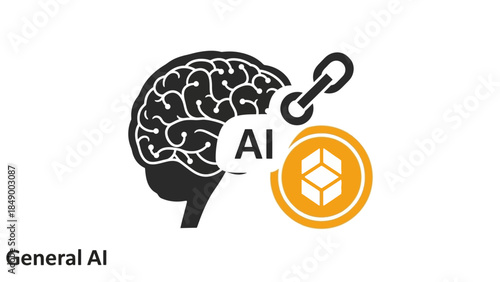 Innovative AI technology concept with brain and blockchain