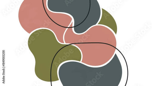 Abstract organic fluid shapes with continuous line art. Modern boho vector illustration. Minimalist earth tone background design