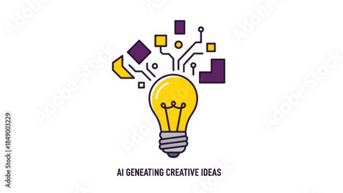 AI generating creative ideas concept. Lightbulb with digital circuit brain vector illustration. Innovation and technology symbol