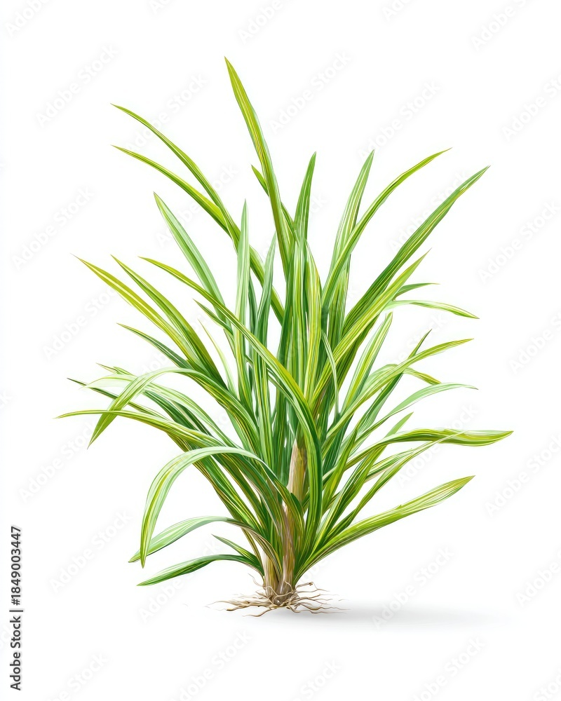 Fototapeta premium Green, striped plant with roots, on white