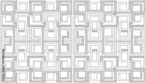 Geometric maze pattern with interlocking shapes. Abstract labyrinth vector illustration. Seamless architectural background texture