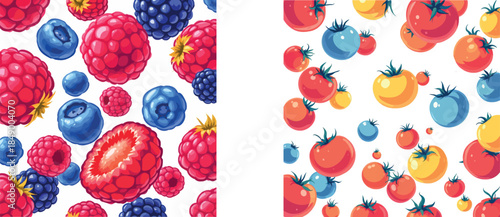 Vsai fresh berries and colorful tomatoes seamless pattern