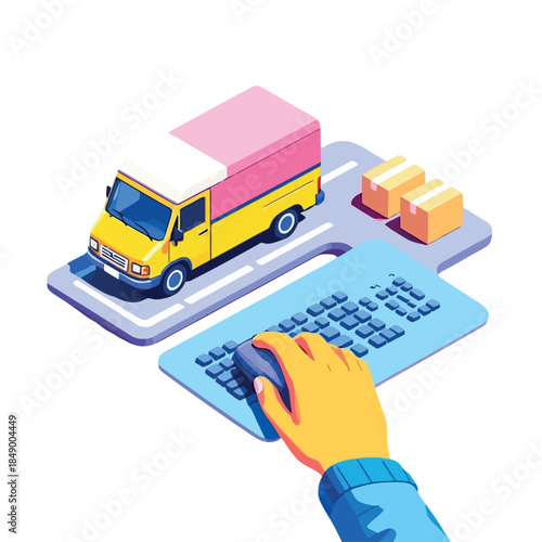 Vsai hand clicking mouse for online delivery logistics