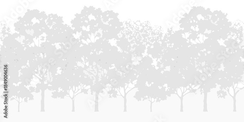 A monochrome forest scene with silhouetted trees and subtle textures