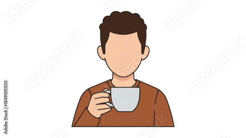 A faceless character drinking coffee from a mug. Simple flat design vector illustration. Anonymous person icon for a user profile or avatar