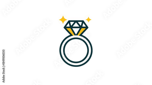 Diamond ring icon. Luxury jewelry symbol in a flat line art style. Vector illustration for engagement and wedding concepts