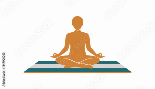 Yoga and meditation concept illustration. Silhouette of a person in lotus pose on a mat. Minimalist flat design vector graphic