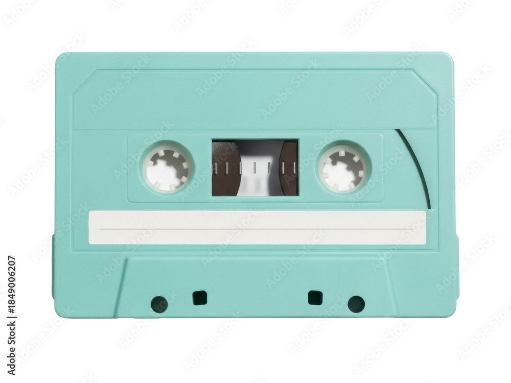 Fototapeta premium Isolated pale green audio cassette tape for retro sound recording, old-school media format