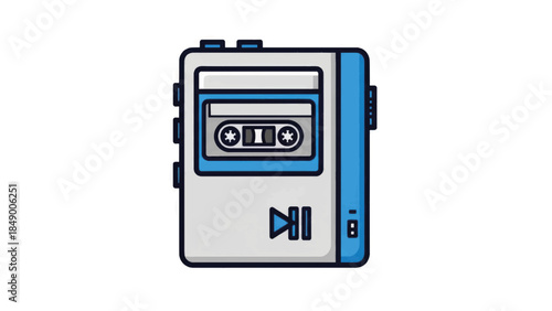 Retro portable cassette player icon. Vintage 80s music walkman illustration. Simple flat cartoon graphic isolated on white background