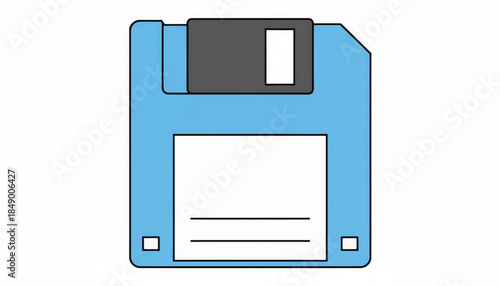 Retro blue floppy disk icon. Flat vector illustration of data storage media. Vintage computer save symbol isolated on white