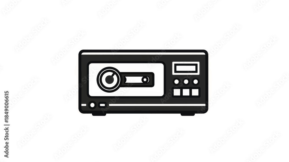 Fototapeta premium Retro cassette tape player icon. Minimalist black and white vector illustration. Vintage audio and VCR technology symbol isolated on white background.