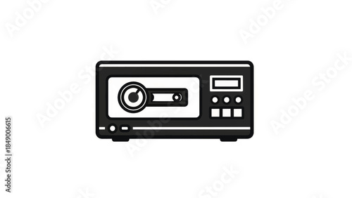 Retro cassette tape player icon. Minimalist black and white vector illustration. Vintage audio and VCR technology symbol isolated on white background.