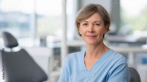 Free Download Woman dentist or dental assistant smiling at camera in modern dental clinic, representing professional medical care, oral hygiene, and reliable healthcare services, copy space - GFXLoad