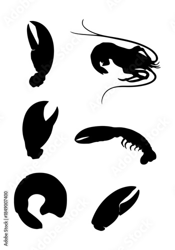 Lobster vector, animal body part silhouette, lobster art, lobster animal vector design, lobster silhouette isolated on white