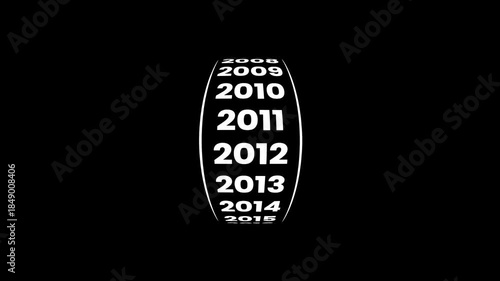 Vertical years counter scrolling smoothly to the year 2004 animation isolated on black background