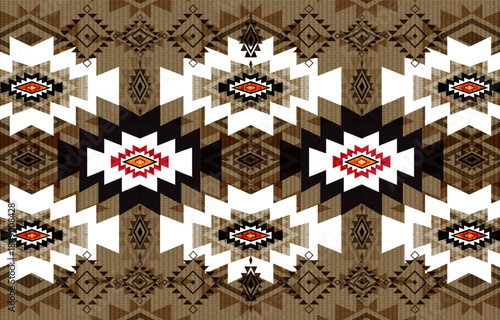 Ethnic tribal Aztec black and white background. Seamless tribal pattern, 
folk embroidery, tradition geometric Aztec ornament.
 Tradition Native and Navaho design for fabric, textile, print, rug, pape