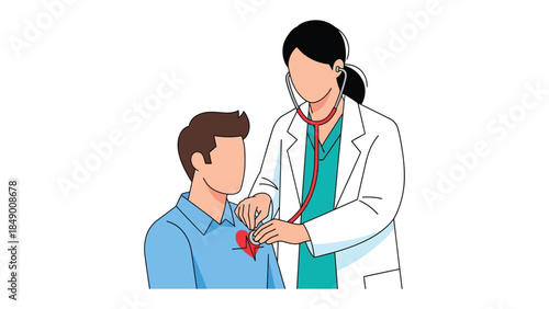 Heart Checkup: A medical professional uses a stethoscope to assess a patient's health. The artwork captures the essence of healthcare and medical examination.