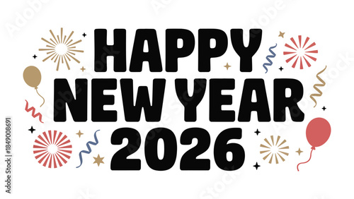 New Year Celebration: A vibrant visual greeting that wishes a Happy New Year, surrounded by festive elements, sparking anticipation and cheer for the upcoming year.