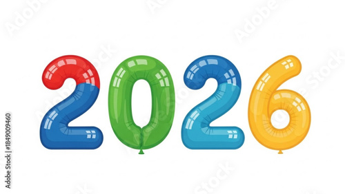 New Year Balloons 2026: A vibrant set of balloons spells out the year 2026 in a kaleidoscope of colors.