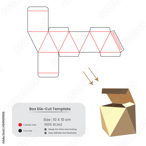 Geometric Box Die Cut Template with Fold Lines – Packaging Mockup Vector
