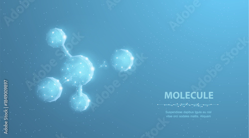 Molecule. Abstract futuristic micro molecule structure with sphere on blue background. Science, research, chemistry, biotechnology, medical concept illustration or background

