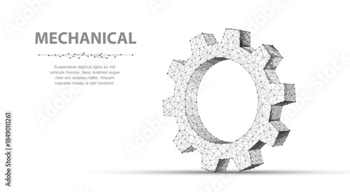 Gear. Closeup abstract vector wireframe one gear. 3d illustration isolated on white background. Mechanical technology machine, Industry development, engine work, business solution, team work concept.

