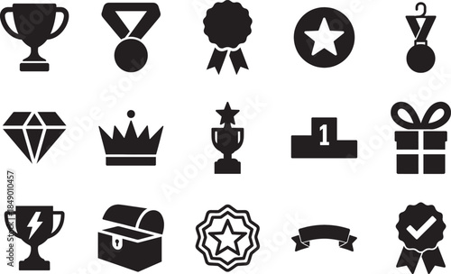Incentive and reward icon set in EPS vector for gamification, loyalty apps, and promotions.