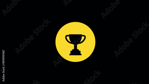 Trophy Cup Icon in Yellow Circle on Black Background