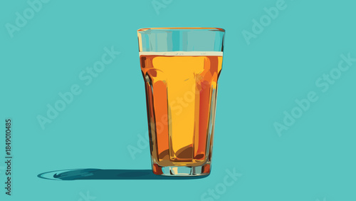 Glass of Amber Drink Illustration on Blue Background