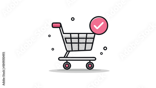 Shopping Cart Icon with Check Mark Illustration on White Background