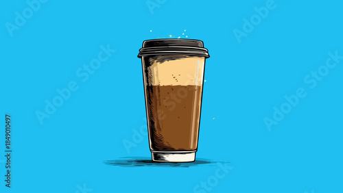 Takeaway Coffee Cup Illustration on Blue Background