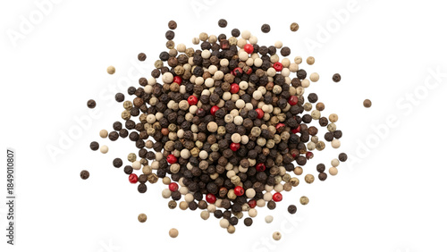 Assorted peppercorns in various colors isolated on a transparent background spices black white