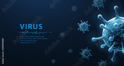 Virus. Abstract vector 3d microbe isolated on blue background. Computer virus, allergy bacteria, medical healthcare, microbiology concept. Disease germ, pathogen organism, infectious micro virology

