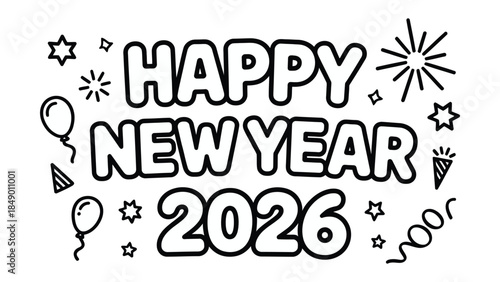 New Year Celebration 2026: An illustrated celebratory image with Happy New Year 2026 displayed and surrounding festive icons.