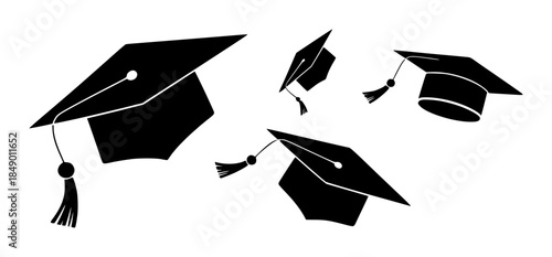 Black graduation caps isolated white background mortarboard mortarboards