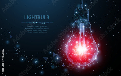 Lightbulb. Polygonal mesh art with crumbled edge on blue night sky with dots, stars and looks like constellation. Idea, electricity, innovation or other concept illustration or background

