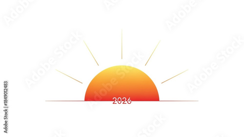 Sunrise of the new year: A vibrant illustration of a setting sun, symbolizing the dawn of new beginnings and hopes. with a touch of numbers, representing the year. 