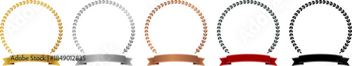 月桂樹の装飾のランキング用フレームデザインセット。金、銀、銅。（Set of laurel decorative ranking frame designs. Gold, silver, bronze.）
