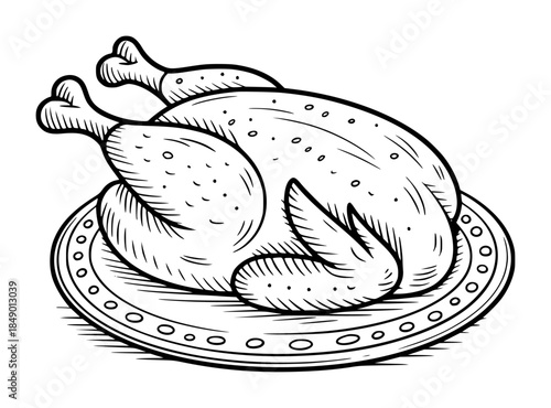 Roasted whole chicken with drumstick a decorative plate