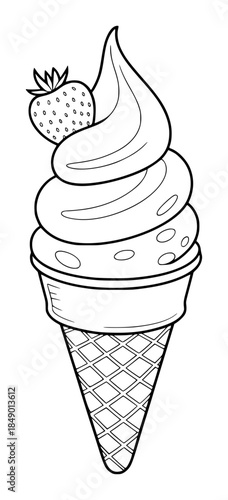 Swirl soft serve ice cream cone with strawberry topping icecream softserve