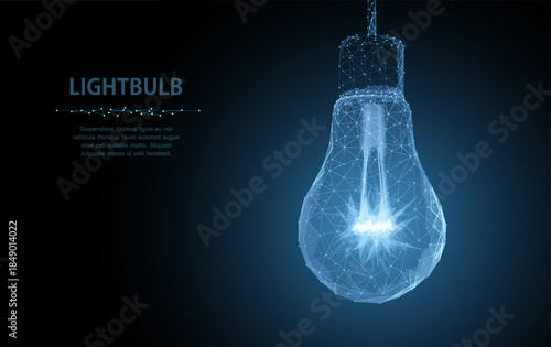 Lightbulb. Polygonal mesh art with crumbled edge on blue night sky with dots, stars and looks like constellation. Idea, electricity, innovation or other concept illustration or background

