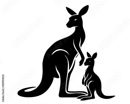 silhouette of a kangaroo with its baby, vector illustration icon isolated on a white background
